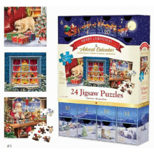 Calendrier de l'Avent Puzzle de Noël, Décoration de Fêtes Mignonne, Puzzle de l'Avent 24 Jours, Jou