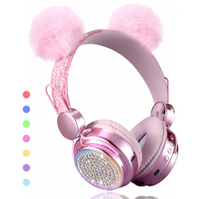 Casque Bluetooth sans fil pour filles, avec micro et lumières LED multicolores, autonomie de 10 heu