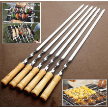 Lot de 6 brochettes plates en acier inoxydable pour barbecue, avec long manche - Cadeau surprise NI