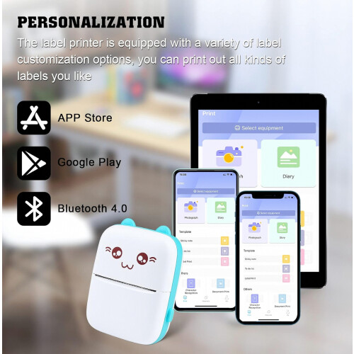 Mini thermische printer, Bluetooth labelprinter, draagbare labelprinter, mini printer compatibel met Android en iOS, printbare foto's, lijsten, QR-co 1