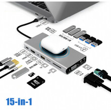 Adaptador USB-C 15 en 1, estación de acoplamiento USB-C con HDMI 4K,