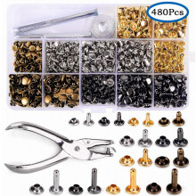 Kit de 480 rivets pour cuir à double tête, rivets tubulaires métalliques de 3 tailles, avec pince à