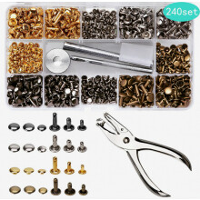 Kit de 240 remaches de cuero de doble tapa con kit de herramientas de