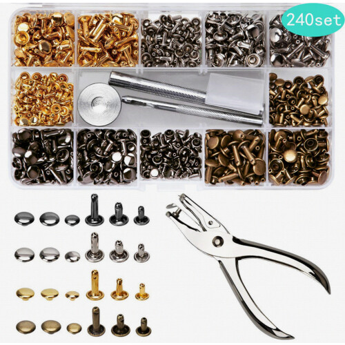 Kit de 240 remaches de cuero de doble tapa con kit de herramientas de