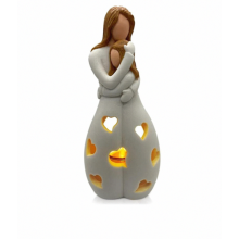 Kerzenhalter „Mama umarmt Tochter“ aus Kunstharz, dekorative Statue mit LED-Beleuchtung – Überraschungsgeschenk