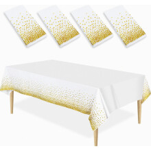 Lot de 4 nappes en plastique blanches à pois dorés et confettis, rectangulaires, idéales pour maria