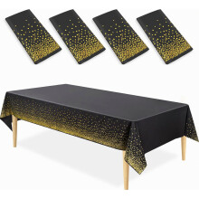Lot de 4 nappes en plastique rectangulaires à pois noirs et dorés, motif confettis, idéales pour ma