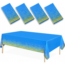 Lot de 4 nappes en plastique rectangulaires à pois bleus et dorés, motif confettis, idéales pour ma