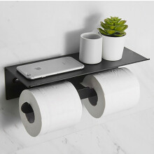 Contemporary Matte Black Wall-mounted Toilet Paper Holder With Cover_Surprise Gift