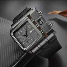 Oulm Mens Watches Rectangle Quartz Wrist Watch with Black Leather Strap Waterproof and Scratch Resistant Business Watches Compatible Work & Sports_Su