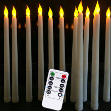 Lot de 10 bougies coniques LED à piles avec télécommande, bougies de table couleur ivoire, cire lis
