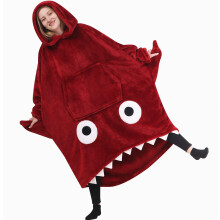 Cooler und bequemer Oversized-Fleece-Hoodie mit Hai-Motiv – Rot – Überraschungsgeschenk