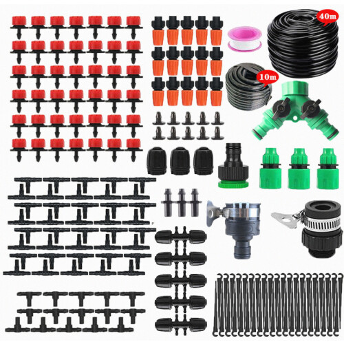 Kit d'irrigation goutte à goutte 40 m + 10 m, système d'irrigation, kit de micro-irrigation compati