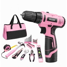 Juego de taladro rosa compatible con mujeres, taladro inalámbrico de