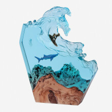 Lampe décorative créative : Baleine surfant, design exporté en bois massif et résine (20 cm) - Cade