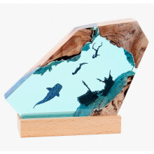 Veilleuse créative en bois et résine - Décoration pour la maison et le bureau - Idée cadeau pour un