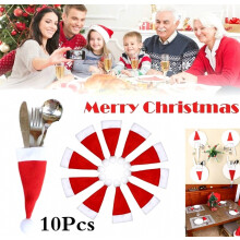 10 stuks decoratieve kerstbestektasjes, geschikt voor kerstmutsen, messen en bestek, kerstdecoratie voor thuis en keuken, kerstbenodigdheden_verrassi