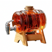 Whiskey Decanter Set - Barrel Glass Dispenser With Tap And Wooden Stand (1l)_Surprise Gift