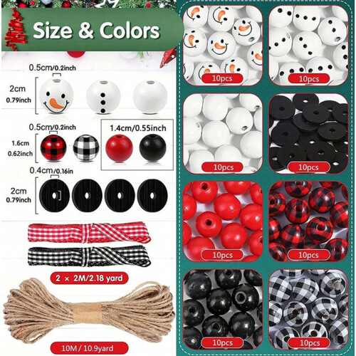 Cuentas de madera de muñeco de nieve navideño Cuentas de madera de in 2