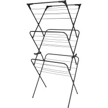 Straame 3 Tier Clothes Airer, Foldable Drying Rack, 10kg, Black, Indoor Use