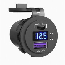 Cargador de coche USB dual de 12-24 V y 48 W con enchufe PD3.0 y QC3.