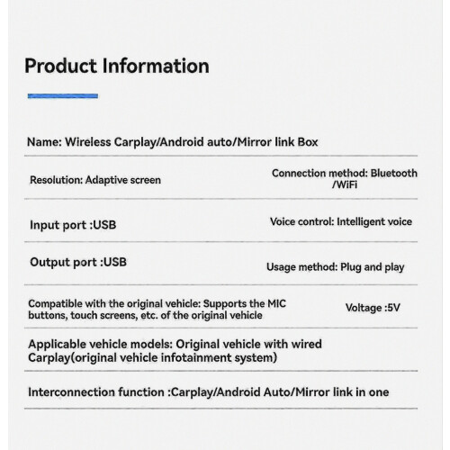 Wireless Car Connectivity Adapter for Mirror Link and Wired Connection 1