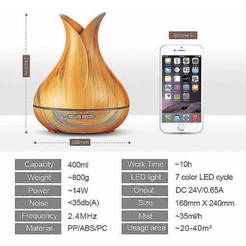 400ml Ultrasonic Aromatherapy Diffuser, Wood Grain Cool Mist Humidifier, Large Capacity 2