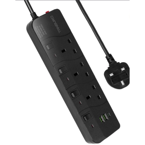 Surge Protected UK Extension Lead 3/6 Socket USB 2