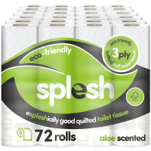 Splesh by Cusheen Toilet Roll 72 Rolls - Aloe Vera Scent Bulk Family Pack | Soft 3 Ply Quilted Bathroom Tissue Loo Rolls | Eco-Friendly, Sustainable