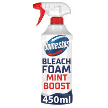 Domestos Mint Boost Bleach Foam sprays upside down for a sparkling clean even in the hardest-to-reach places 450 ml