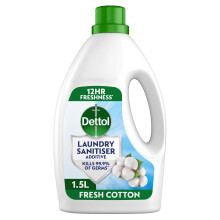 Dettol Laundry Sanitiser, Antibacterial, Fresh Cotton, 1.5L, 12hr Freshness, Hygienically Clean, Removes Odour, Kills 99.9 Percent of Bacteria