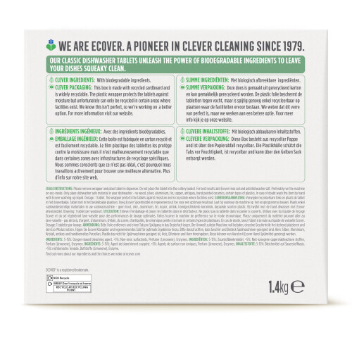 Ecover Ecover Classic Dishwasher Tablets, Lemon & Lime, 70 Tablets, All-In-One 1