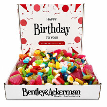Happy Birthday Sweets - (1kg) Original Classic Retro Fizzy Pick and Mix, Gift Hamper Box by Bentley & Ackerman.