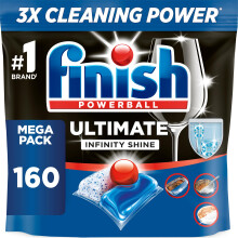 Finish Dishwasher Tablet, Ultimate Infinity Shine, 160 Tabs (80 x 2 pck), Fresh Scent, Clean & Shine Detergent Tabs, Tough on Grease Stains, Effectiv