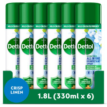 Dettol Disinfectant Spray, Crisp Linen (6 x 300ml) 1.8L