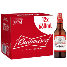 Budweiser Lager Beer Large Sharing Bottle, 23, 12 Pack 660 ml Bottles