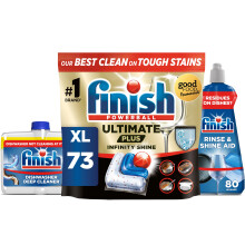 Finish Ultimate Plus Tabs 73, Dishwasher Cleaner 250ml, Rinse Aid 400ml