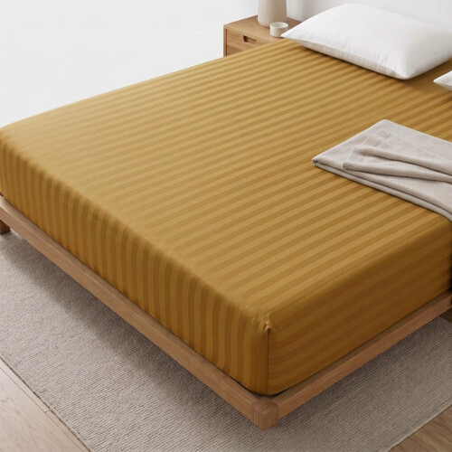 Imperial Rooms (Double (135x190cm), Ochre) Satin Fitted Sheet 40cm Extra Deep Soft Stretchable Microfiber Fitted Bed Sheet 2