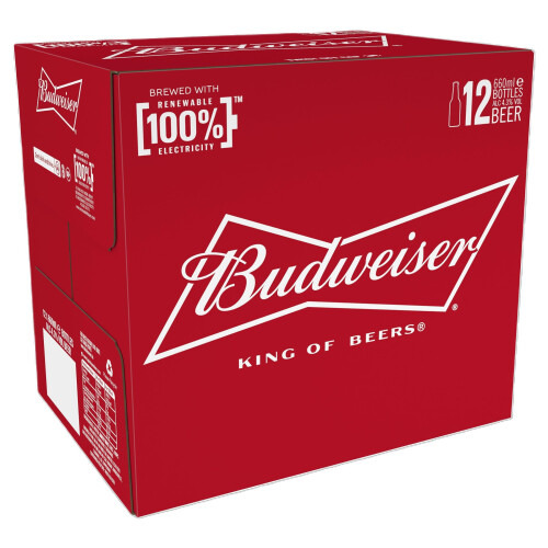 Budweiser Lager Beer Large Sharing Bottle, 23, 12 Pack 660 ml Bottles 1