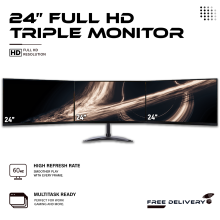 TRIPLE MONITOR MULTI SCREEN SETUP Dell 72" (3 x 24") 1920 x 1080 HDMI DP - Refurbished