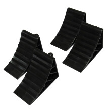 4X Wheel Chocks Brake Stoppers with Handle - Black (Ridged Plastic Wedge Block)