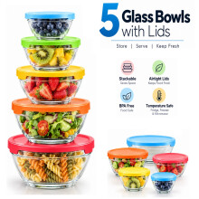5Pc Glass Food Storage Bowls Microwave Freezer Set