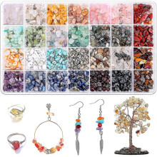 1400 Pcs Crystal Jewelry Making Kit,28 Colors Gemstone Beads for Jewelry Making, Irregular Stone Beads for Necklace Bracelet Ring Earring Making