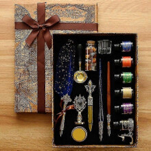 new classic calligraphy feather pen wax ink seal stamp set vintage wood dip pen kit christmas gift ns2_yzab