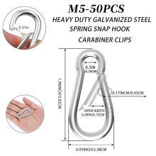 100Pcs M5 Carabiner Clips for Heavy Duty Use, 220LBS Load Capacity, Galvanized Steel for Outdoor and Indoor Applications