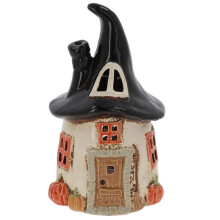 Village Pottery Witch Round House Halloween Tealight Holder