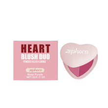 (3g, Rose purple) Zephoco heart-shaped two-color blush (rose purple) color, easy to blend, daily rosy atmosphere makeup blush