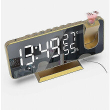 Réveil à projection 3D avec radio FM, horloge numérique, chargeur USB, grand miroir, affichage LED, variateur automatique de luminosité