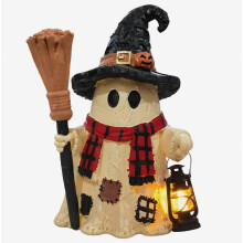 Vintage Halloween patchwork spookjes decoratie beeldje met LED-verlichting, charmante griezelige tafeldecoratie