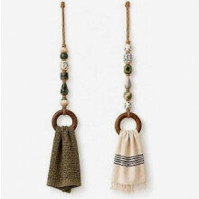 Lot de 2 porte-serviettes décoratifs à perles avec anneau en bois, pour la décoration de la salle de bain et de la cuisine.